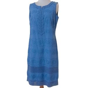 Talbots Sky Blue Floral Lace Daisy Sleeveless Spring Shift Dress Womens Size 6
